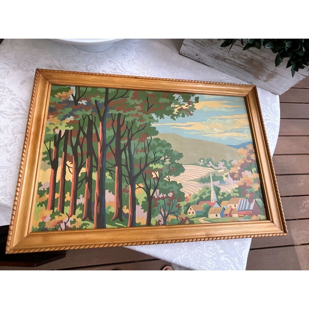 Landscape paint by numbers church in the background vintage paint by number - Picture 3 of 6